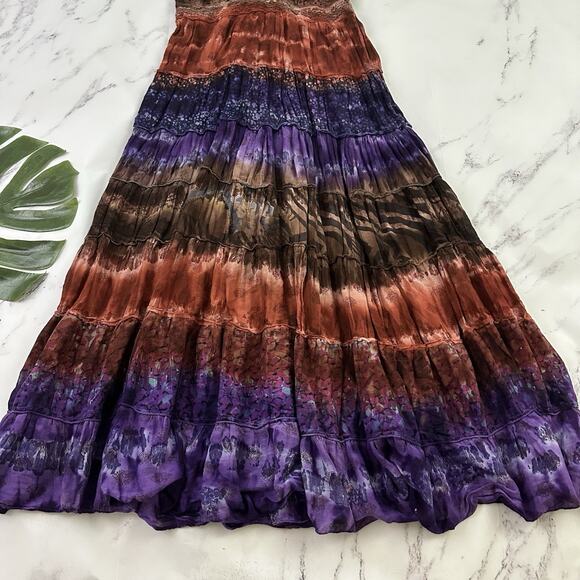 Kaaku Womens Vintage 90s Boho Festival Midi Dress Size M Purple Brown Tie Dye - Picture 4 of 10